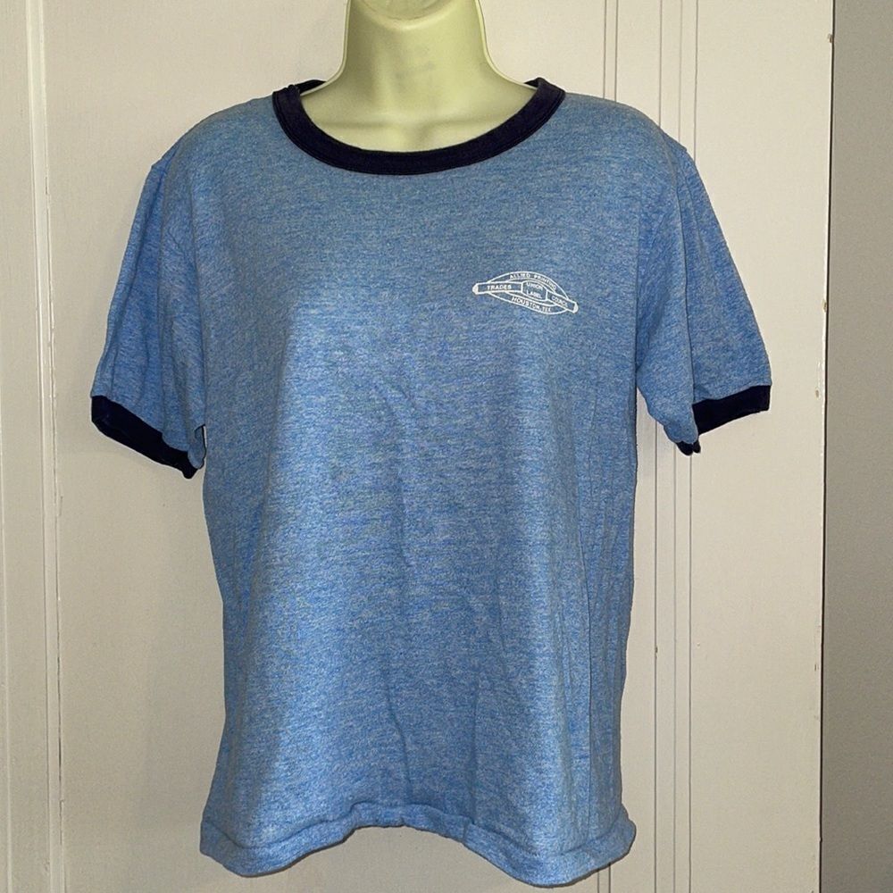 Vtg 80s Allied Printing Trades Council one stitch hem blue crew neck‎ T-shirt